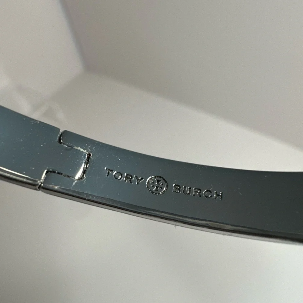 Tory Burch New Kira Blue Enamel Hinge Silver-Toned Bracelet - Picture 5 of 10